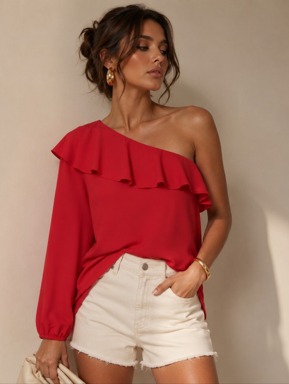 Wilfred Aritzia Allaire One Shoulder Blouse PTP 15" Silk Trim Japanese Fabric
